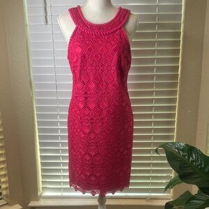 Trina Turk Fuchsia Lace Midi Dress